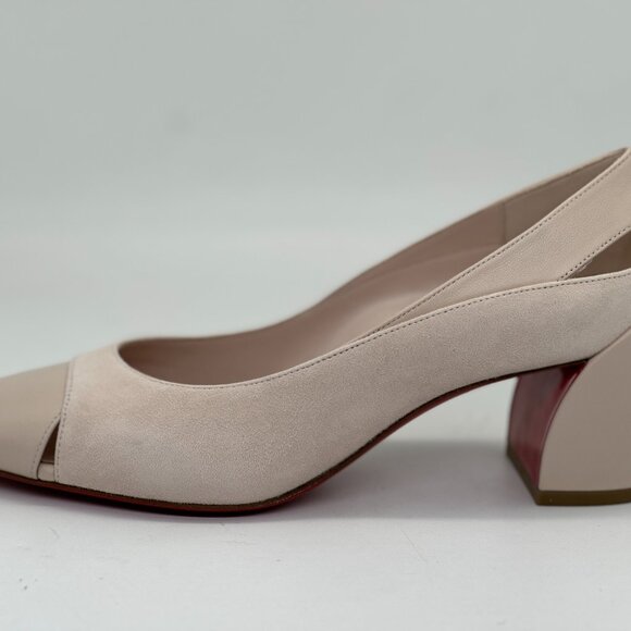 Christian Louboutin MISS DUVETTE 55 Cutout Block Heels Pumps Shoes Leche - Picture 12 of 15